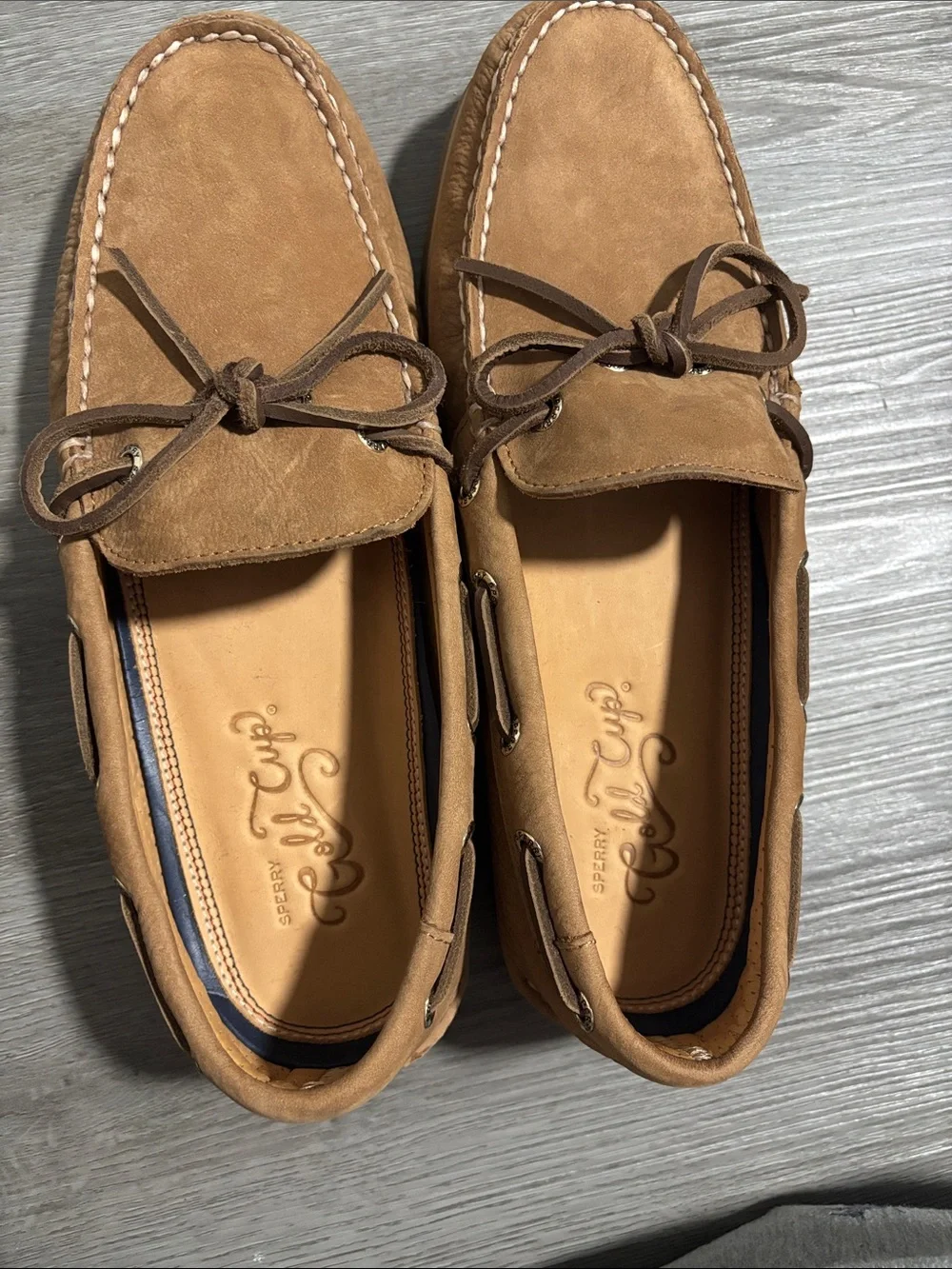 Sperry Men’s Tan Suede Boat Shoes with Lace Detail
